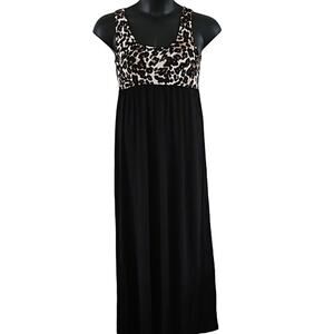 Coco USA Women's Sleeveless Maxi Dress - Black & Animal Print - Size Large